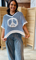 Peace Out Short Sleeve Sweater | Sky Blue/Ivory