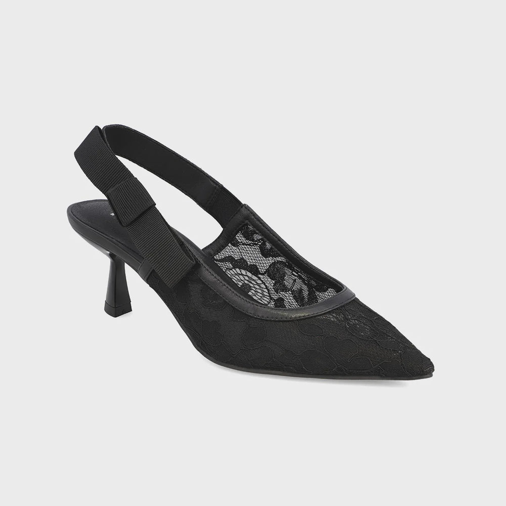 Naida Sling Back Heel | Black Lace