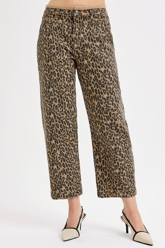 Risen Mid Rise Crop Relaxed Pants featuring a bold leopard print