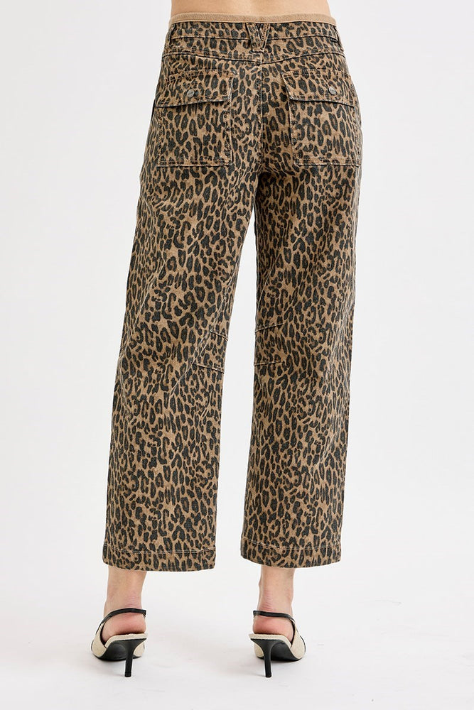 Risen Mid Rise Crop Relaxed Pants featuring a bold leopard print