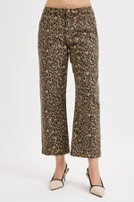 Risen Mid Rise Crop Relaxed Pants featuring a bold leopard print