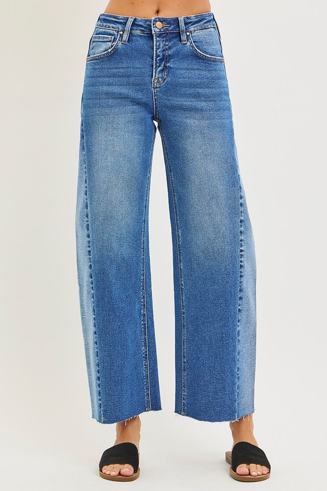 Risen Slouchy Cropped Barrel Jeans W/ Contrast Wash