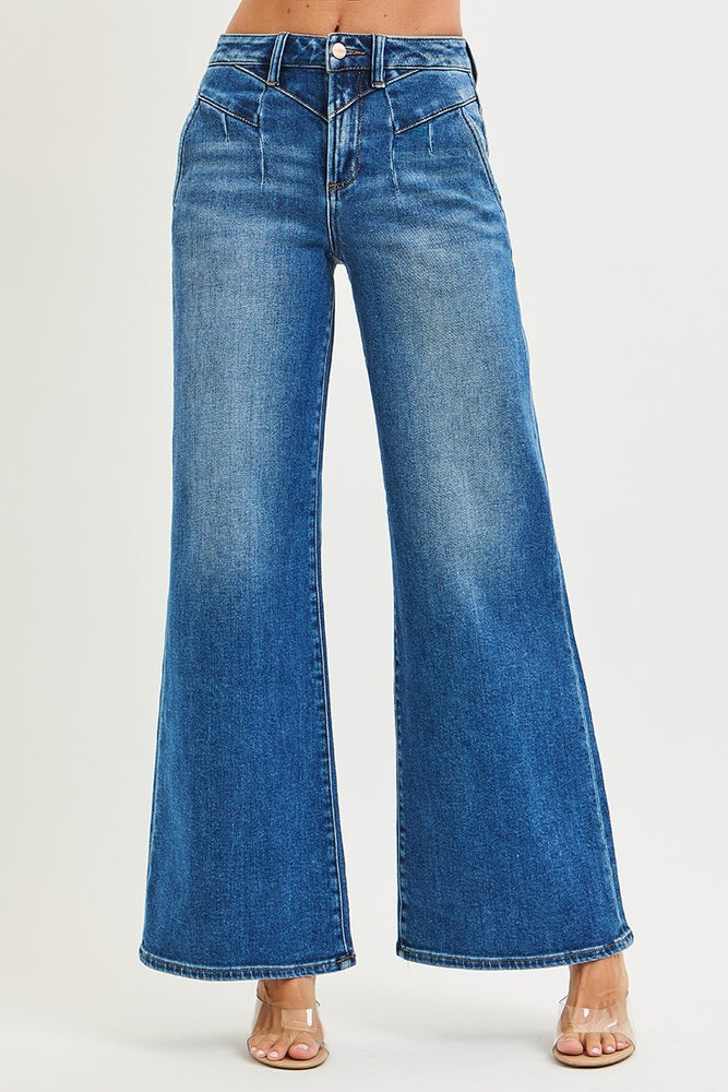 Risen High Rise Wide Jeans with Front Yoke Seam Detail