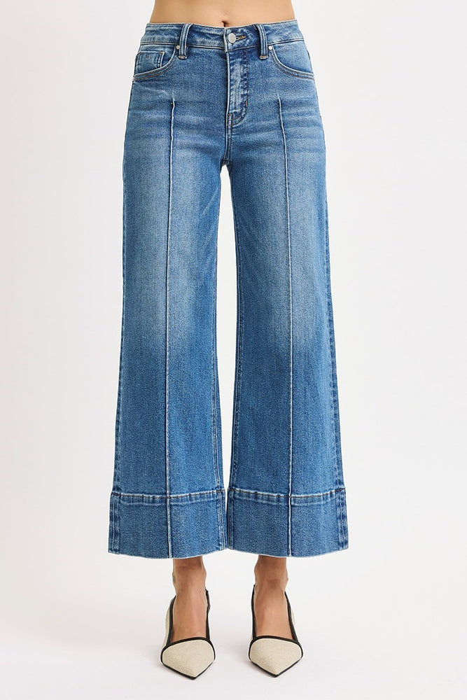 Risen Jeans: Tummy Control Mid Rise Crop Wide Pintuck Front Jeans