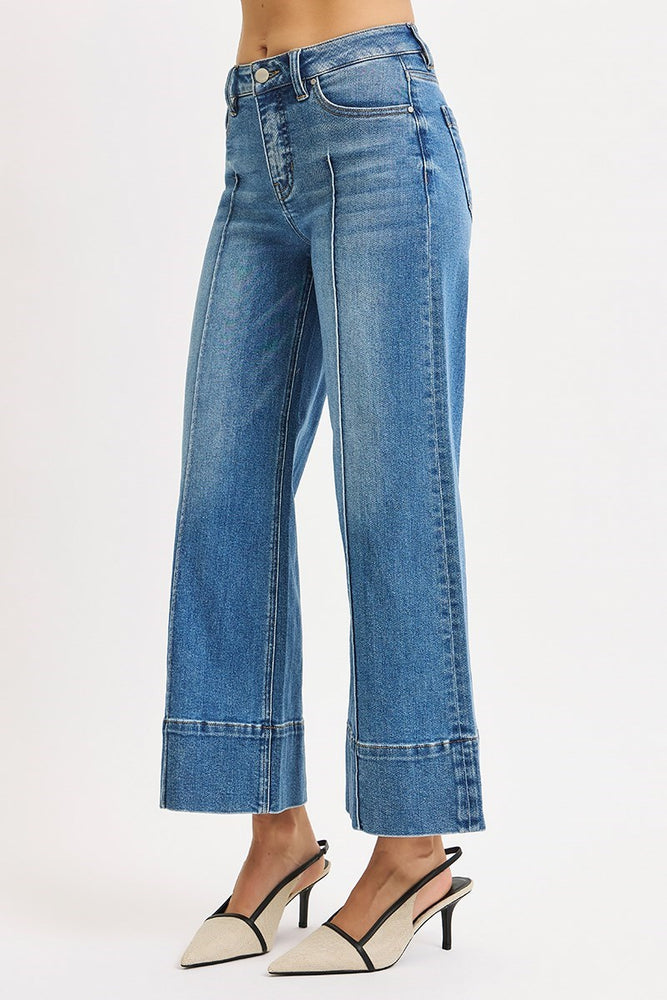 Risen Jeans: Tummy Control Mid Rise Crop Wide Pintuck Front Jeans