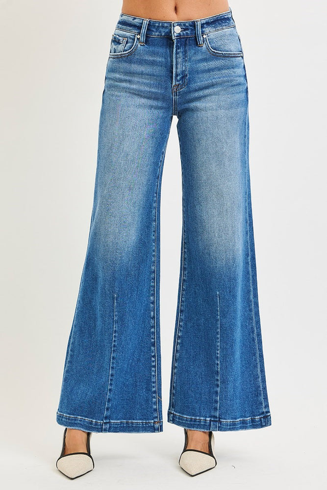 Risen Mid Rise Wide Leg Jeans