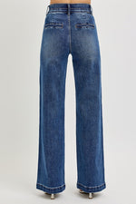 Risen High Rise Wide Double Waist Band Jeans w/ Tummy Control