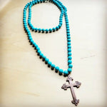 Long Turquoise Beaded Necklace | Copper Cross