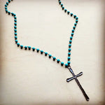 Turquoise Long Beaded Necklace | Antique Copper Cross