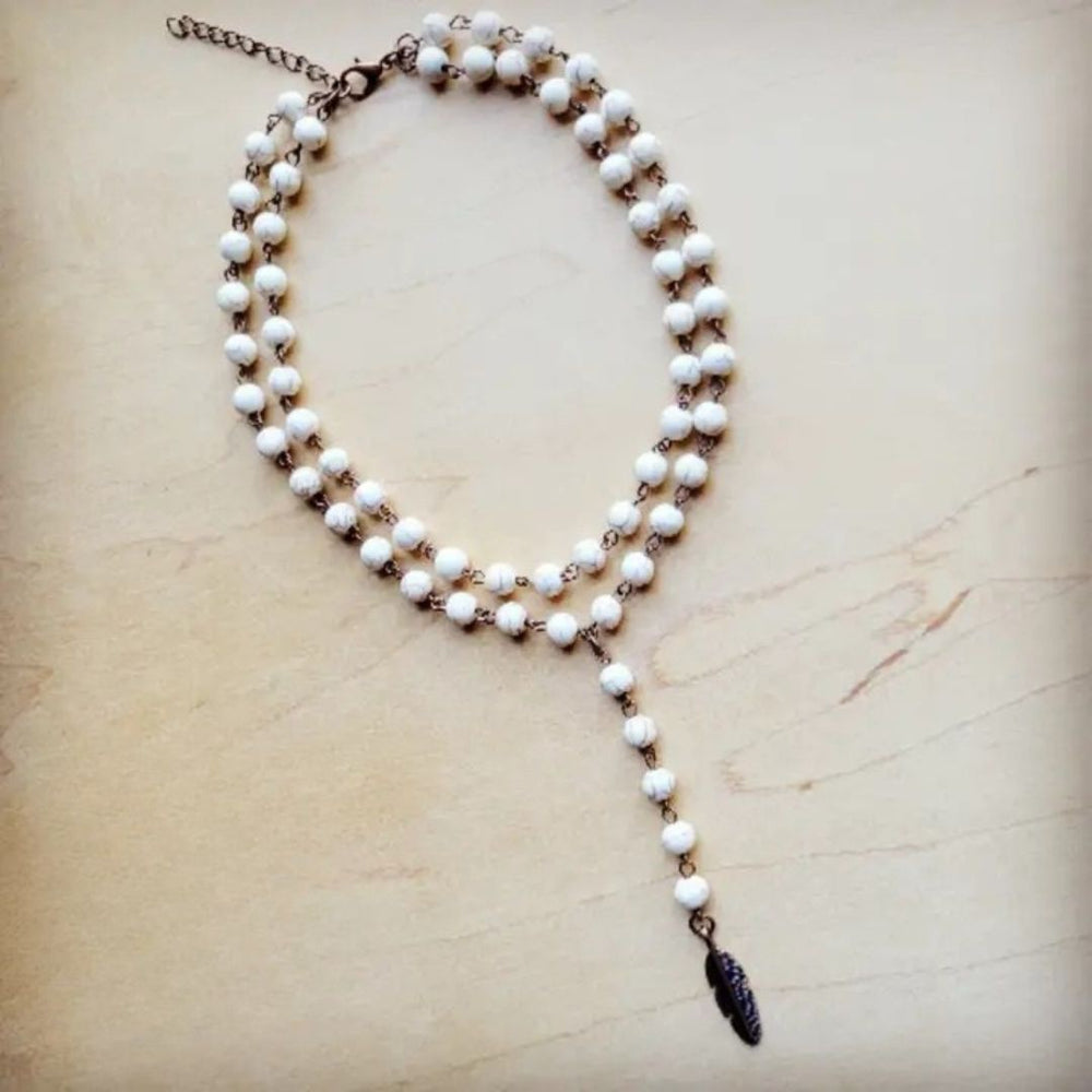 Double Strand Lariat White Necklace | Feather