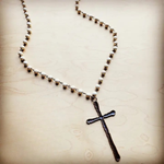 White Turquoise Long Beaded Necklace | Antique Cross