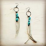 Leather Fringe Earrings With Turquoise Chunks