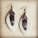 Leather Oval Earrings Hair on Hide | Feathers