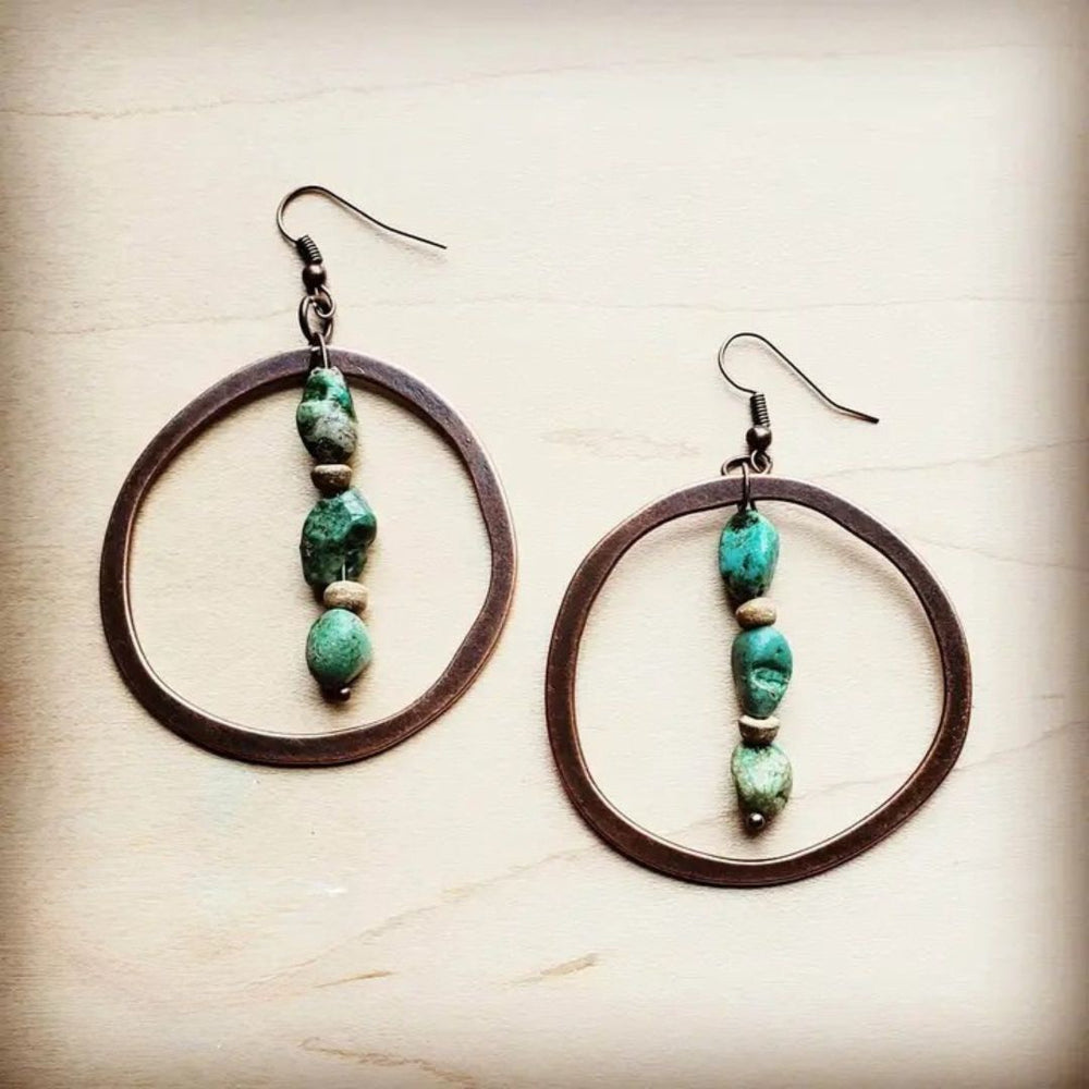 Copper Hoop Earrings | Natural Turquoise