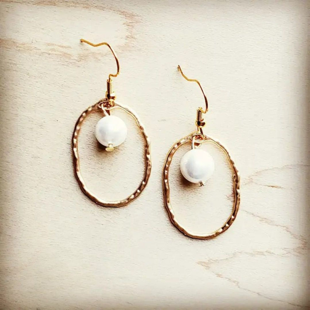Matte Gold Hoop Earrings | Pearl Dangle