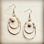 Matte Gold Double Hoop Earrings | Pearl Dangle