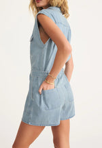 Z Supply Dash Twill Romper | Light Vintage Indigo