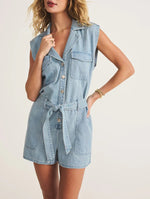 Z Supply Dash Twill Romper | Light Vintage Indigo