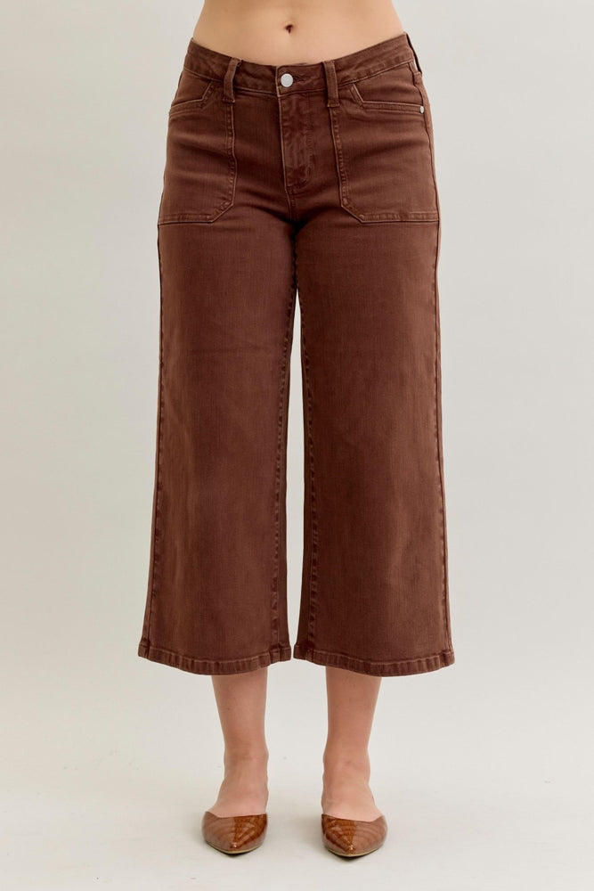 Judy Blue MR Wide Crop Utility Pocket Jeans | Maple