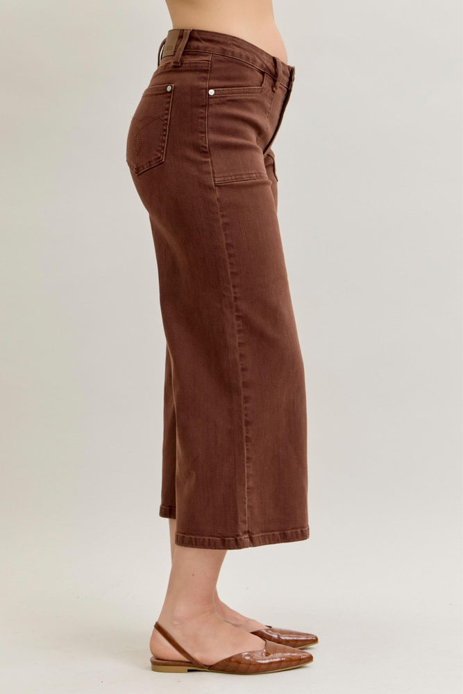 Judy Blue MR Wide Crop Utility Pocket Jeans | Maple