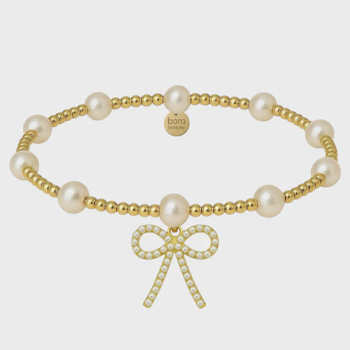 Bara + Pearl Bow Charm | 14K Gold Filled Bracelet