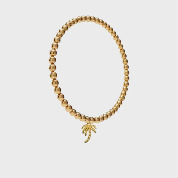 Palm Tree | Cz Charm and Gold Filled Ball Beads Bracelet