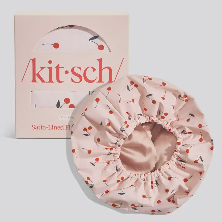 Kitsch Satin Lined Flexi Shower Cap | Cherry