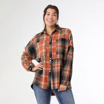 Lizzi Raw Trim Pieced Flannel Top | Rust