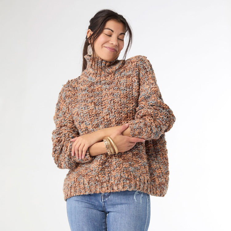 Hoge Chunky Loose Knit Sweater | Camel/Sky