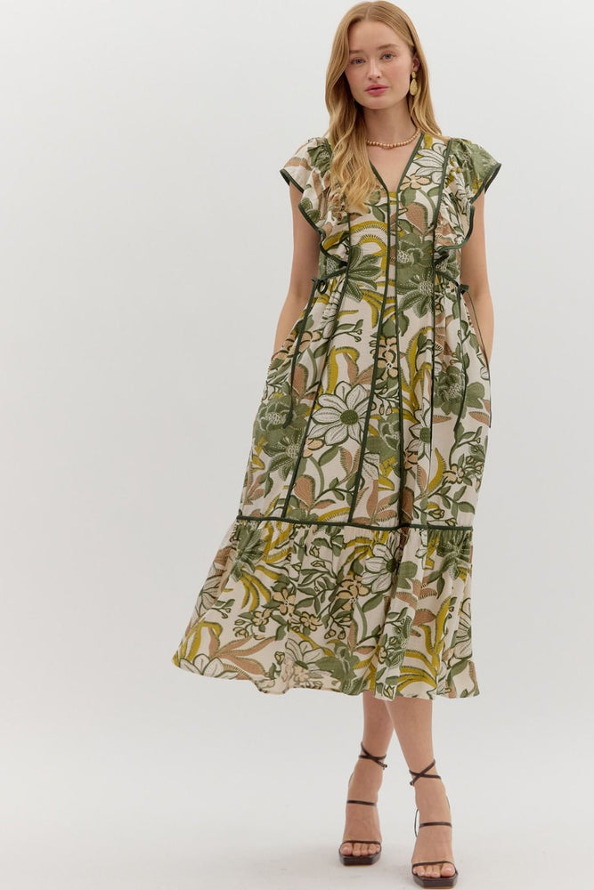 Botanical Midi Dress | Brown
