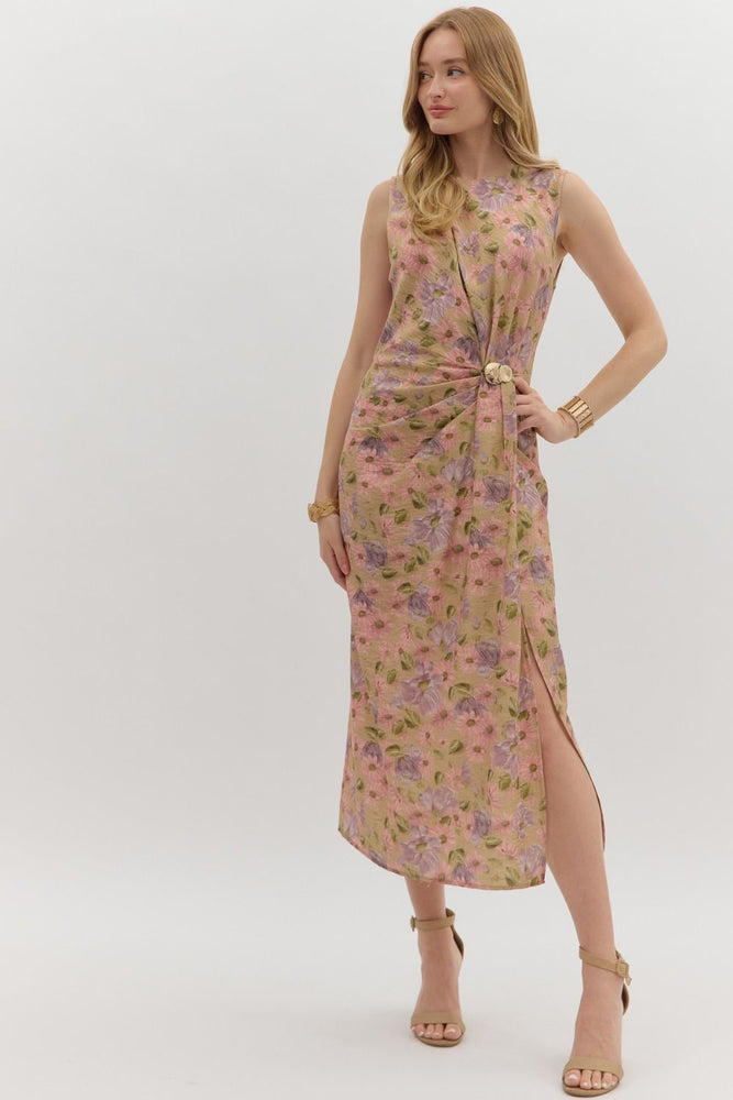 Vintage Floral Sleeveless Midi Dress