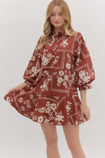 Botanical Mini Dress | Red Brown