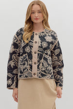 Paisley Pattern Diamond Quilted Long Sleeve Jacket
