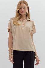 Short Sleeve Split Collar Top | Ecru