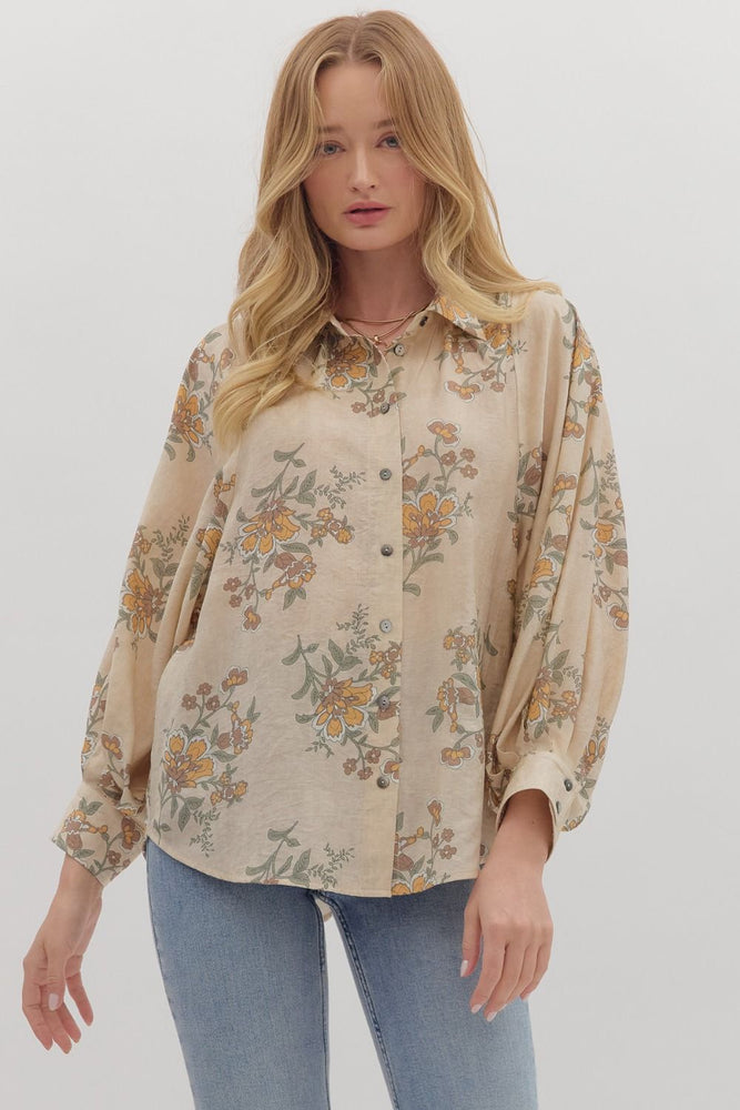 Floral Print Button Down | Ecru