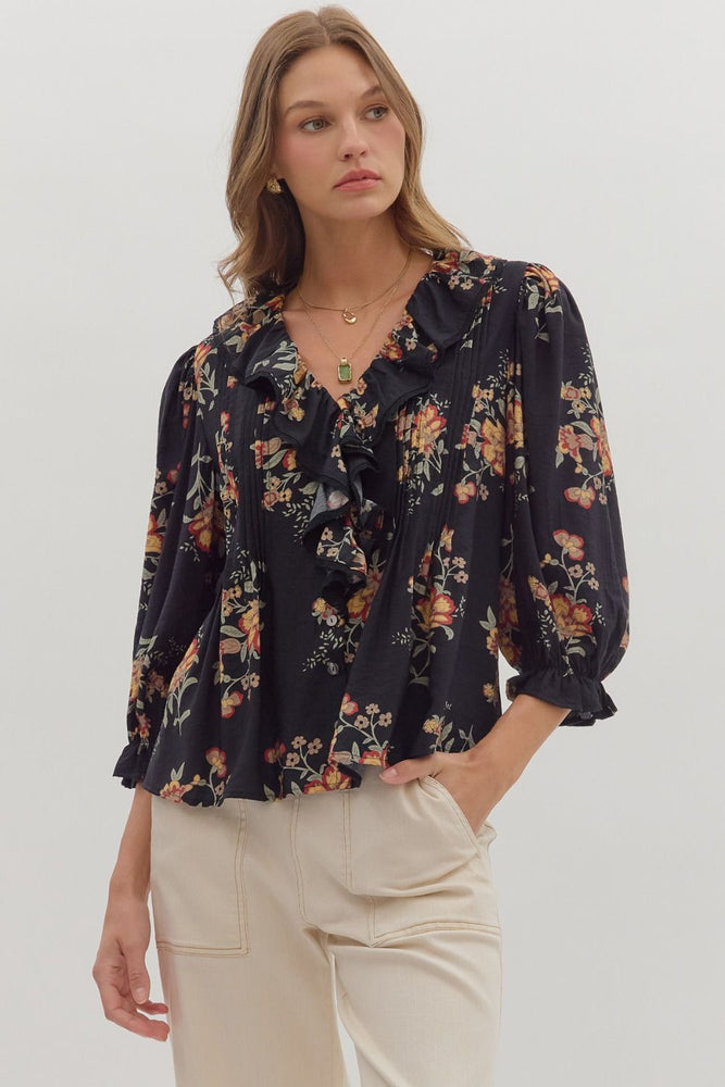 Piper Floral Blouse | Black