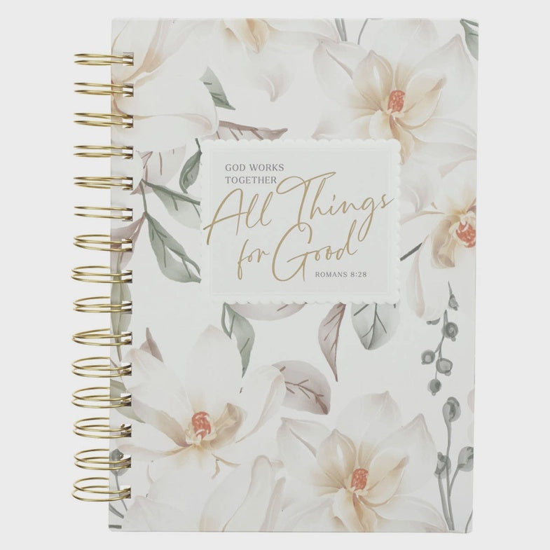 Journal Wirebound White Floral All Things For Good Rom. 8:27