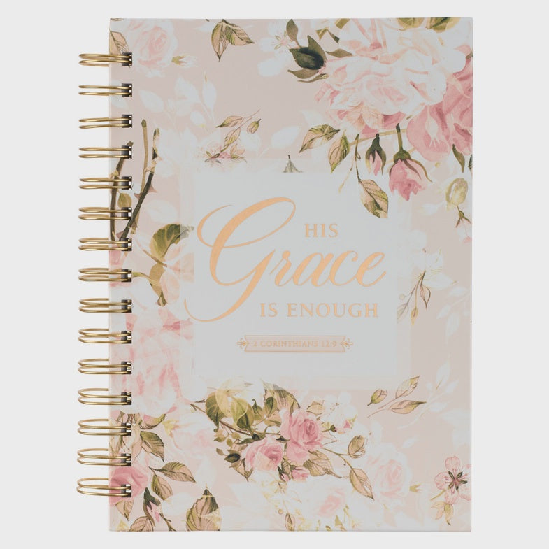 Journal Wirebound Pink Floral His Grace 2 Cor. 12:9