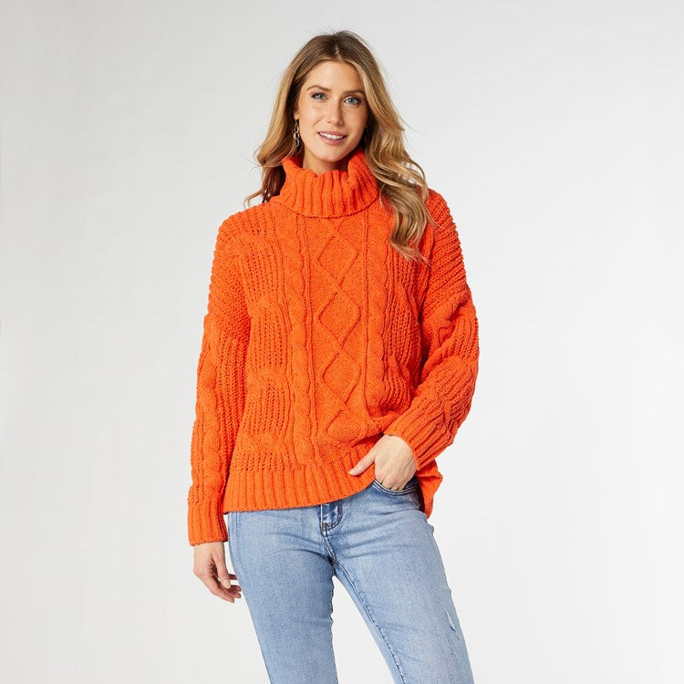 Roux Chunky Knit Turtleneck Sweater | Pumpkin