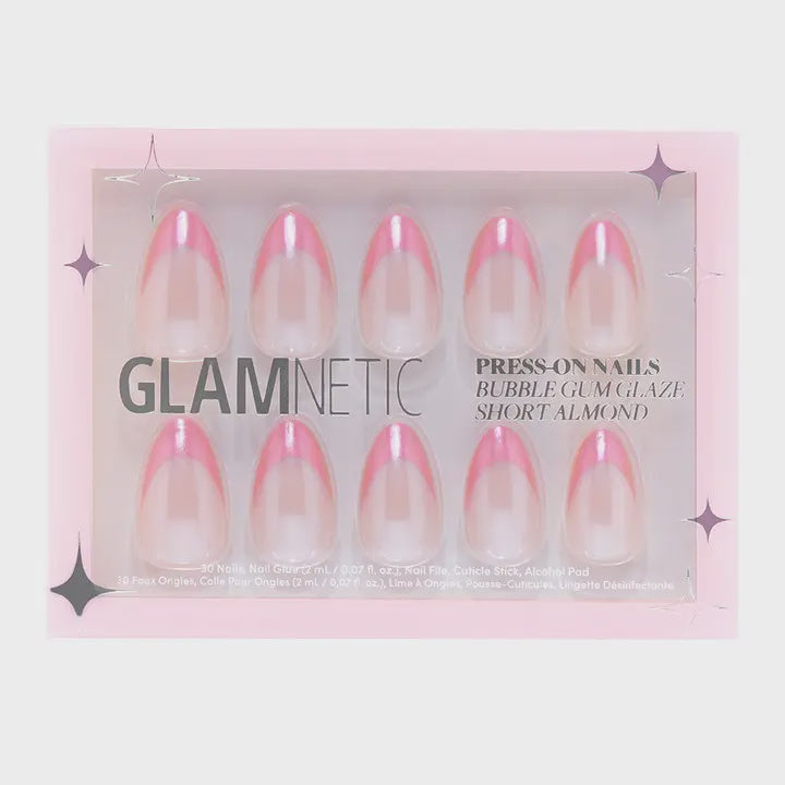 Bubble Gum Glaze Press On Nails | Pink French Tip