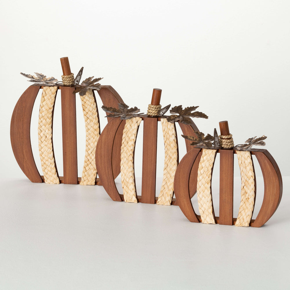 Wood Novelty Pumpkin Sitters | Set of 3