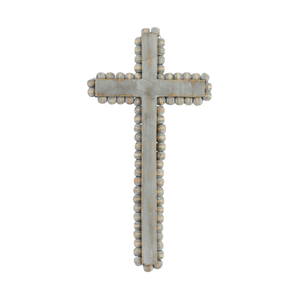 Medium Beaded Wood Cross | Gray