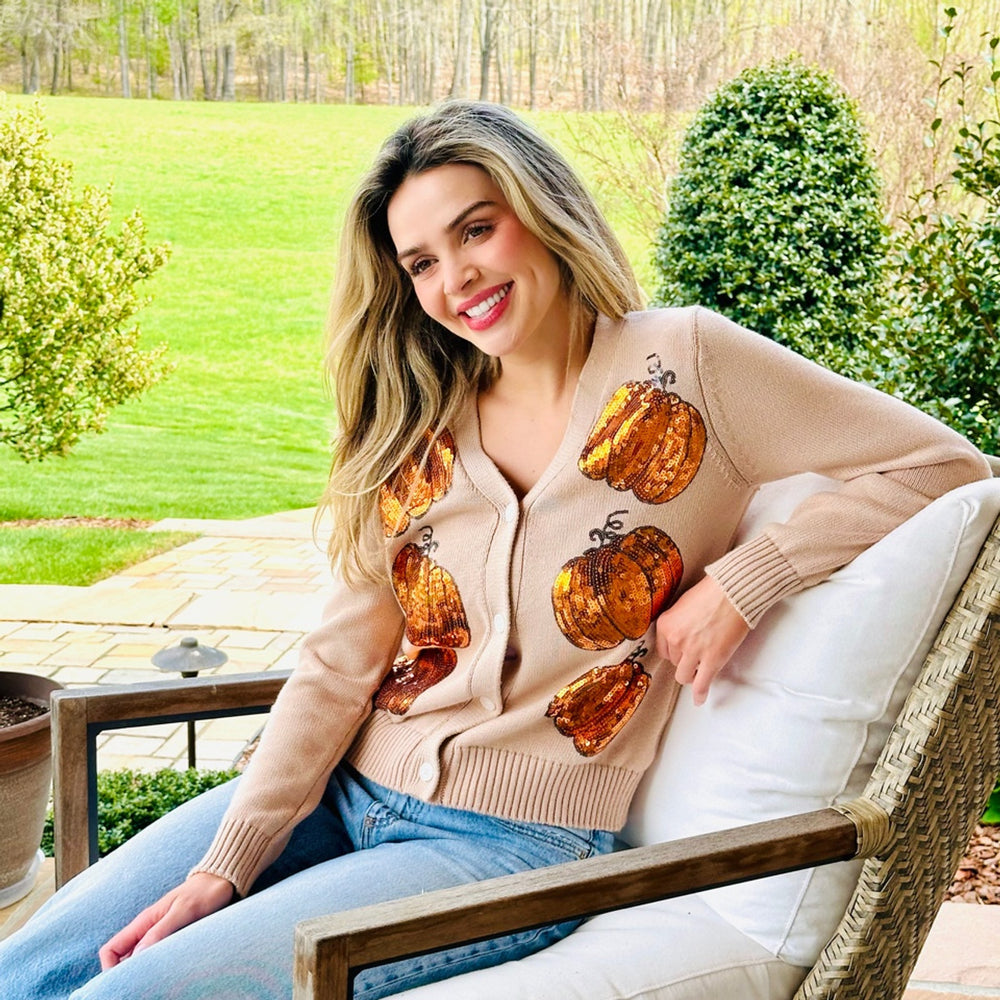 Simply Southern | Adult Pumpkin Cardigan | Tan Sequin