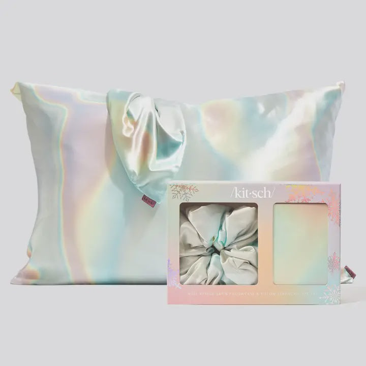 Holiday Satin Pillowcase and Pillow Scrunchie Set