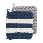 Navy Stripe Crochet Pot Holder | Blue