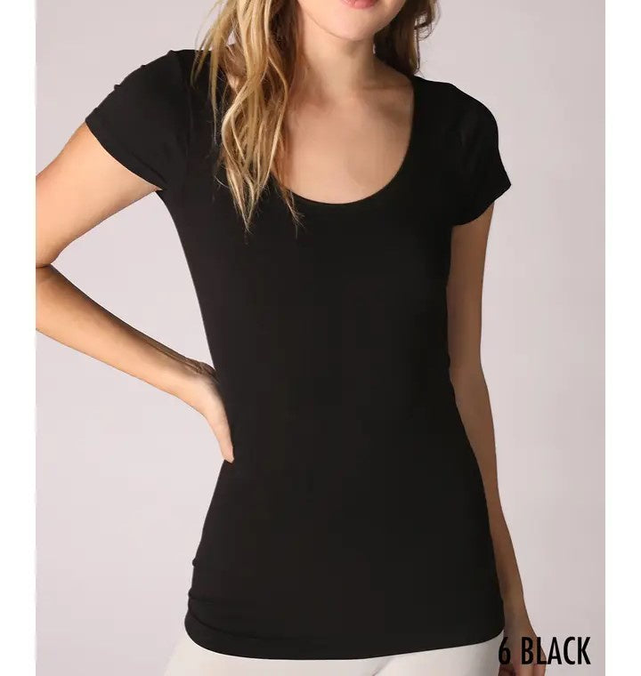 Cap Sleeve Scoop Neck Top | Black