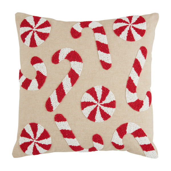 Mud Pie Candy Cane Beaded Pillow