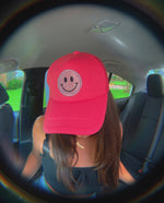 Glitter Smiley Face Trucker Hat | Hot Pink/Light Pink
