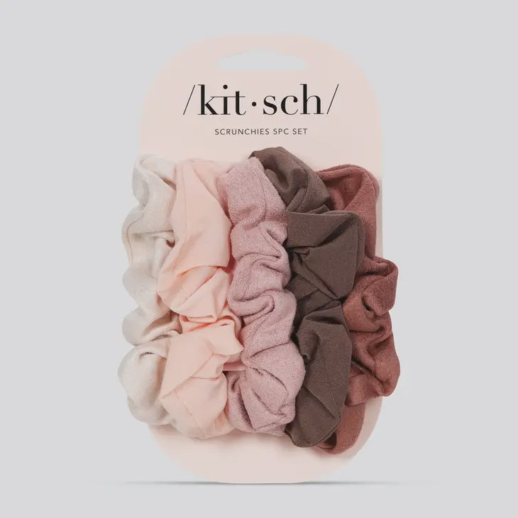 Assorted Textured Scrunchies 5pc Set |Terracotta